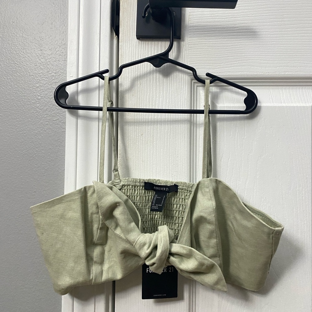 Forever 21 Linen Blend Sage Green Tie-Front Camisole